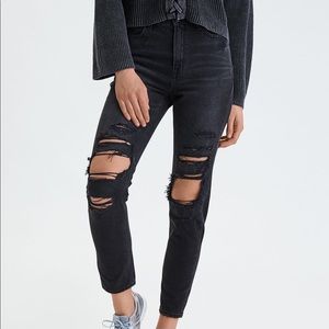 American Eagle Outfitters black ripped mom jeans